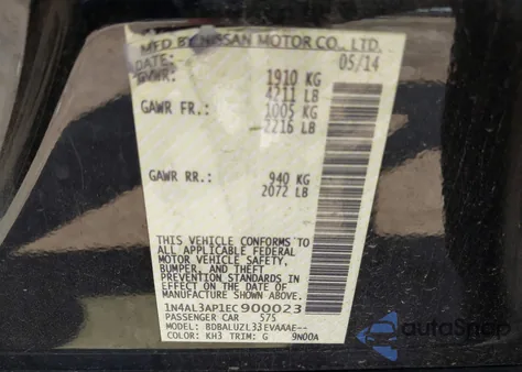 2014 Nissan Altima 2.5 Sv z USA, uszkodzony, nr VIN 1N4AL3AP1EC900023